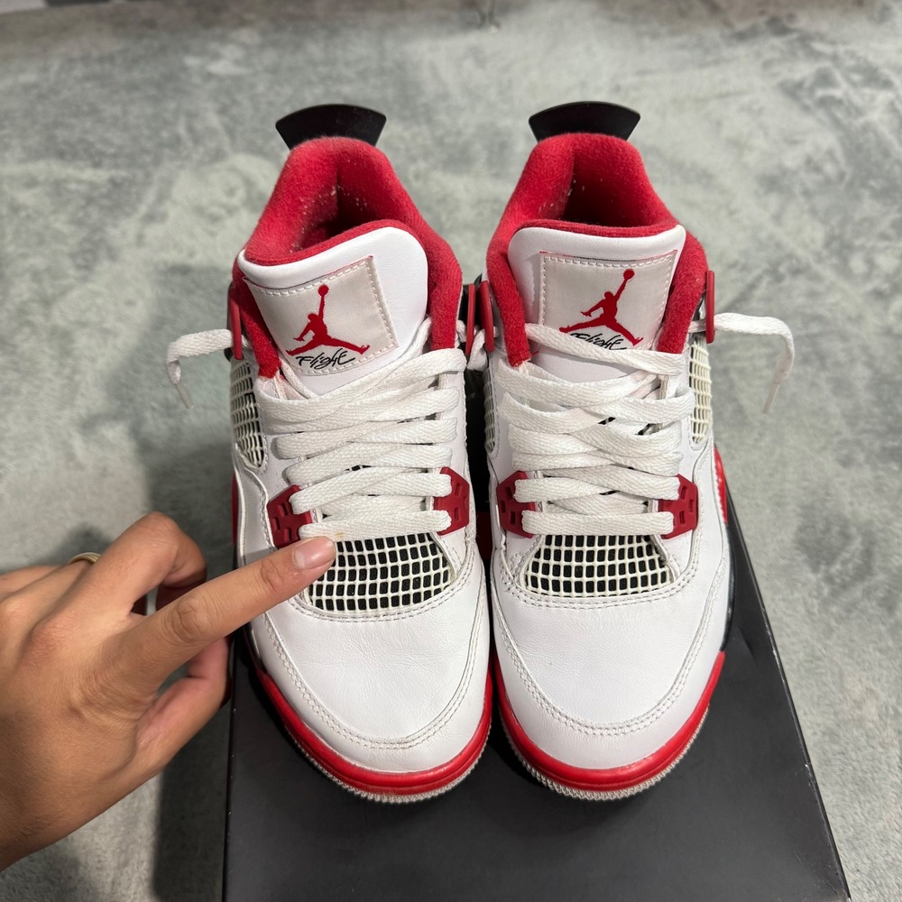 Air Jordan 4 Retro GS Fire Red White Black 408452-160 Size 4.5Y Womens 6 OG BOX - Picture 3 of 10